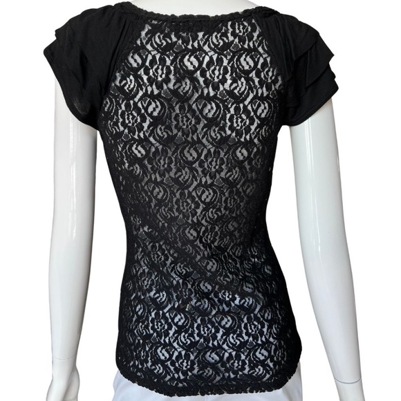 INC International Concepts Sheer Black Lace Top With Flutter Cap Sleeves Size M - Picture 6 of 6
